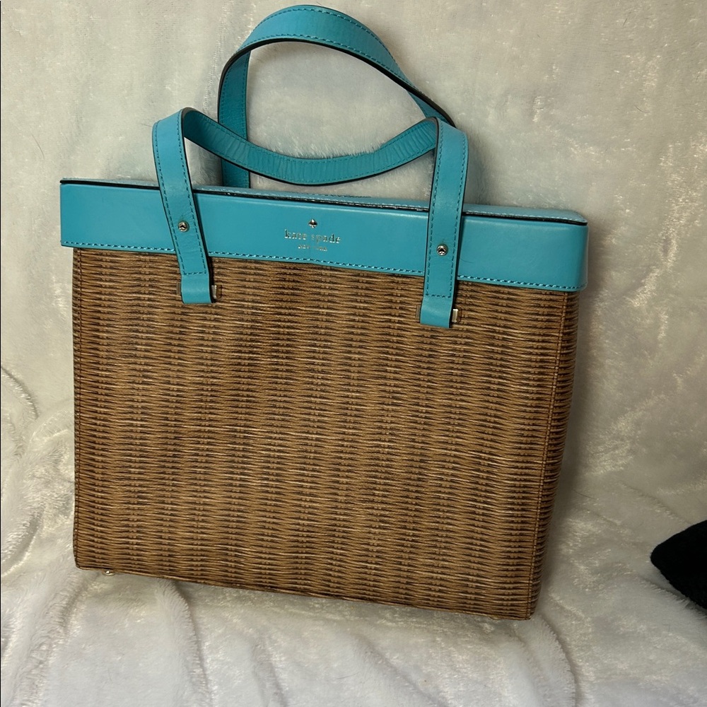 Kate Spade Tan and Blue Woven Tote